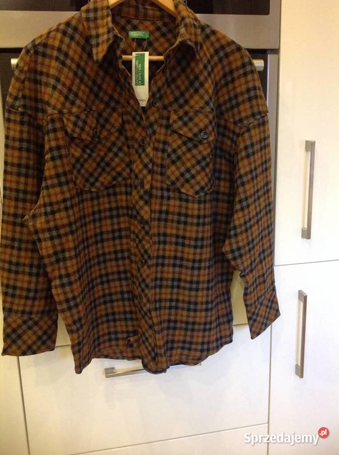 Koszula w Krate Damska BENETTON XS oversize NOWA Kratka