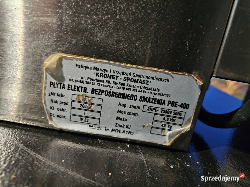 PŁYTA ELEKTRYCZNA BEZPOŚREDNIEGO SMAŻENIA PBE400 Lisówki sprzedam