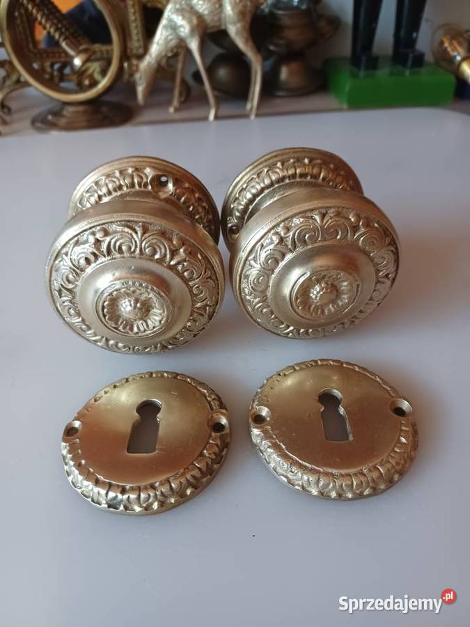 Gałki mosiężne obrotowe z rozetami do drzwi wielkopolskie