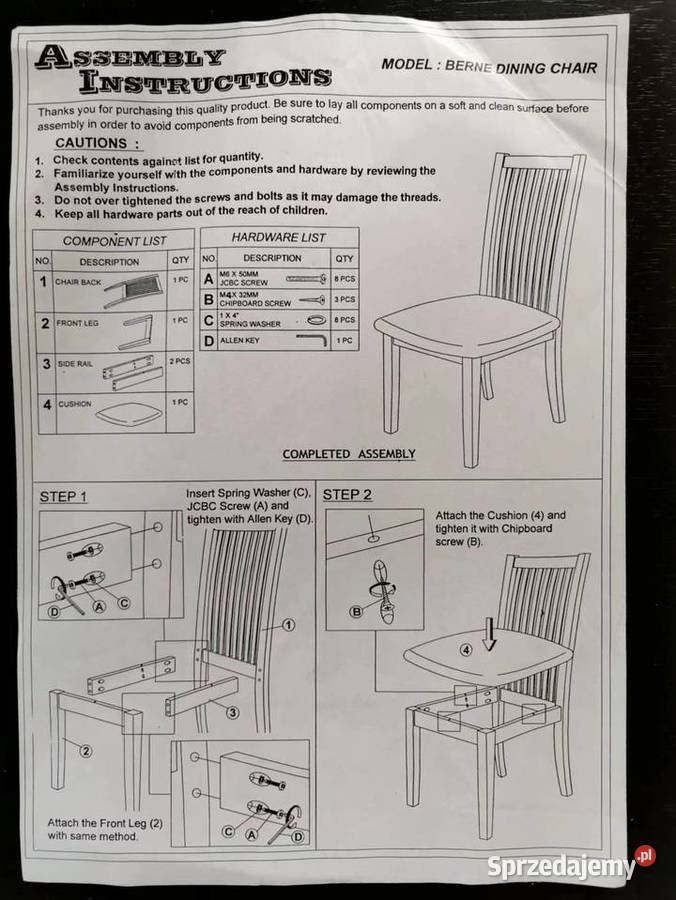 Krzesło drewniane w kolorze ciemnego brązu z Kajetany