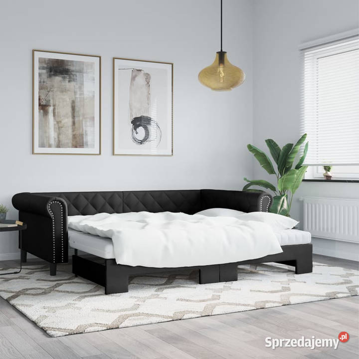Sofa rozsuwana z materacami czarna ekoskóra Warszawa