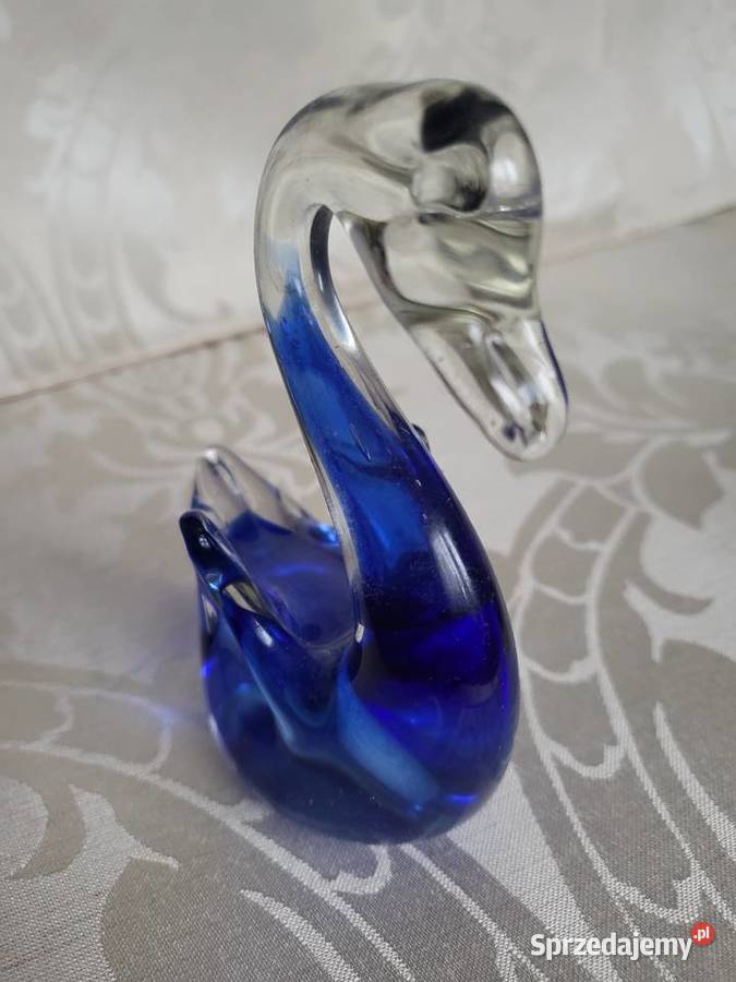 Figurka stara szklana ŁABĘDZ szklo w stylu Porcelana i szkło łódzkie Łódź