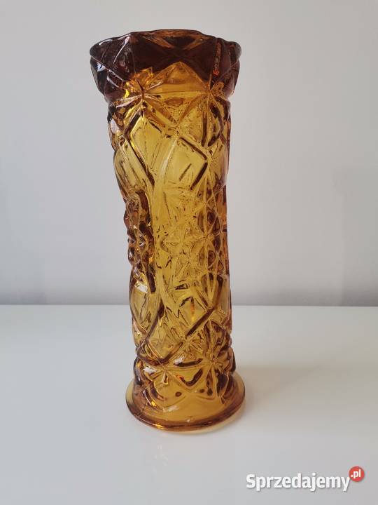 Stary duży wazon szkło miodowe HSG Hortensja Katowice