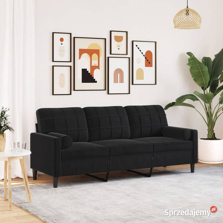 3osobowa sofa z poduszkami czarna 180 aksamit Warszawa sprzedam