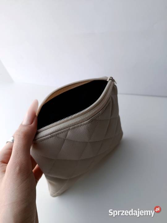 Kosmetyczka saszetka skórzana pikowana beżowa wielkopolskie Konin