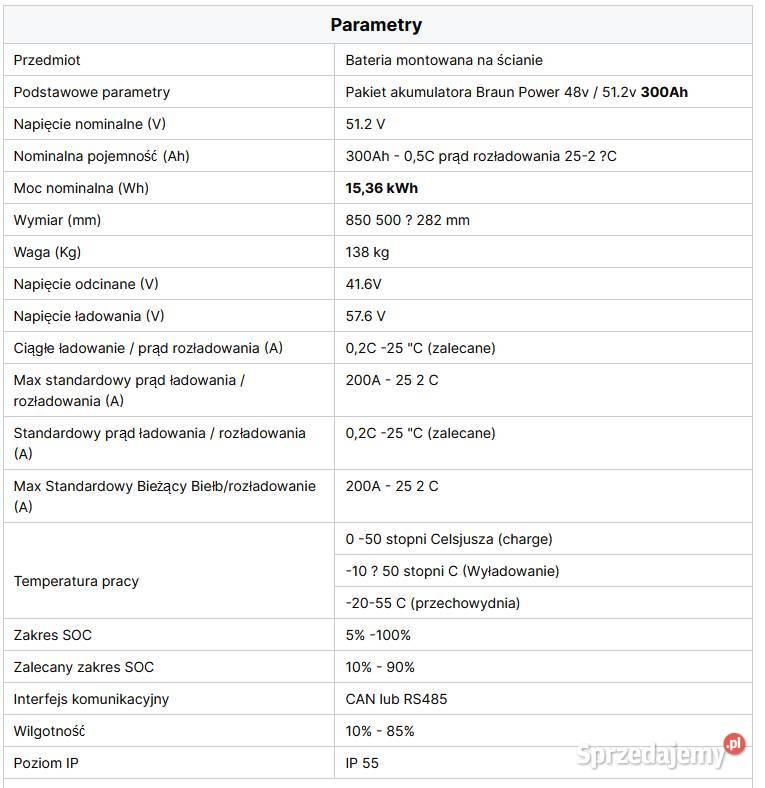 Magazyn Energii 15KW 300ah LIFEPO4 Kompletny Wojnicz