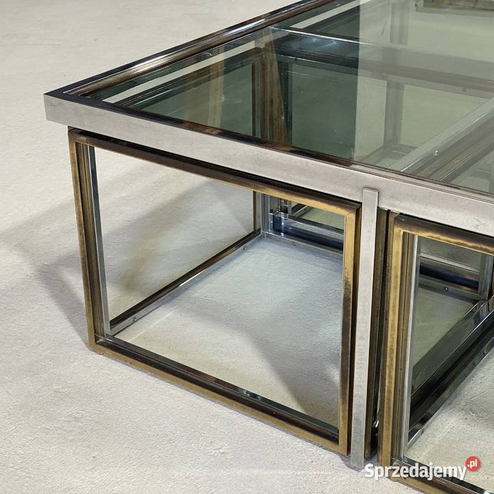 Zestaw stolików kawowych 5w1 mosiądz i szkło Budno