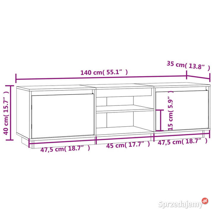 Szafka pod telewizor biała 140x35x40 lite drewno Warszawa