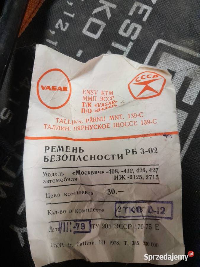 Pasy bezpieczeństwa model Moskwicz Kamień