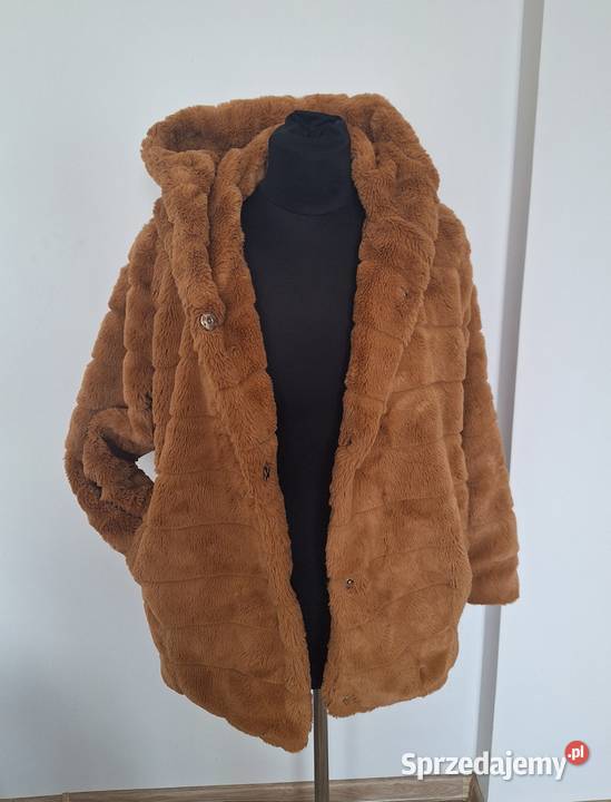 Lekkie przejściowe sztuczne futro brązowe z pomarańczowy Kurtki i płaszcze Kraków