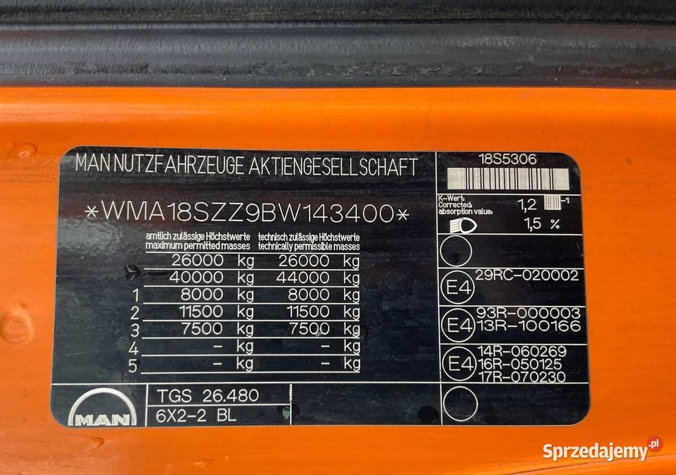 Bramowiec 3 osiowy 6x2 Man TGS 2648 Warszawa sprzedam