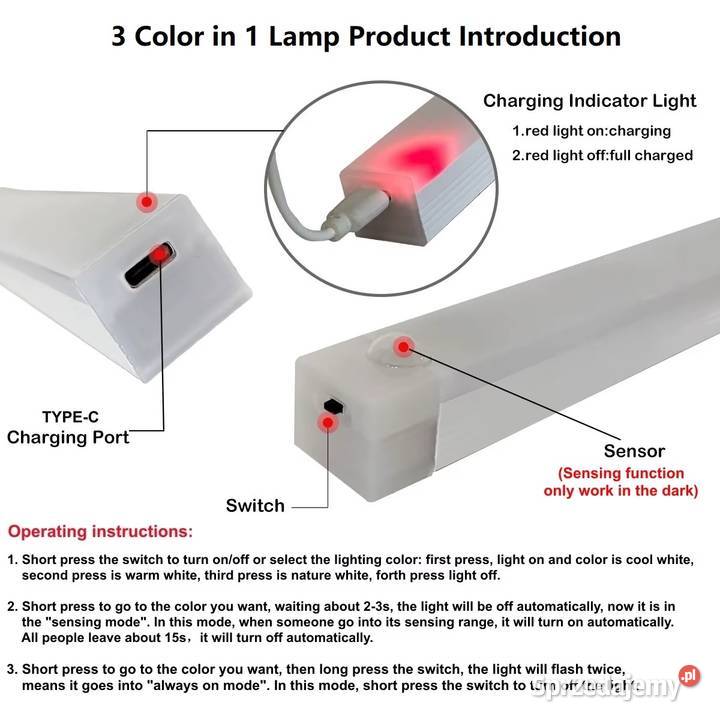 Lampka LED na czujnik ruchu i jasności 30 biały Bydgoszcz