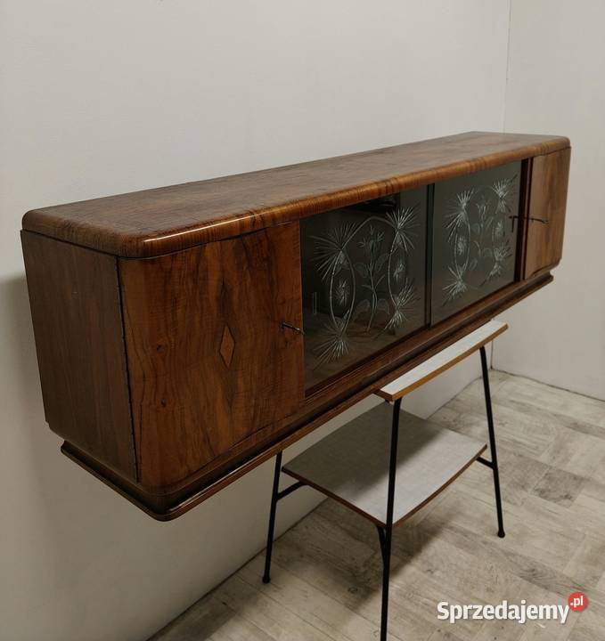 witrynka półka wisząca Art deco fornir orzech łódzkie