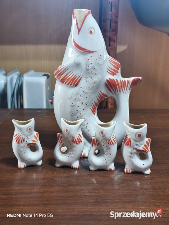 Kultowa RYBA KARAFKA 4 Kieliszki Porcela