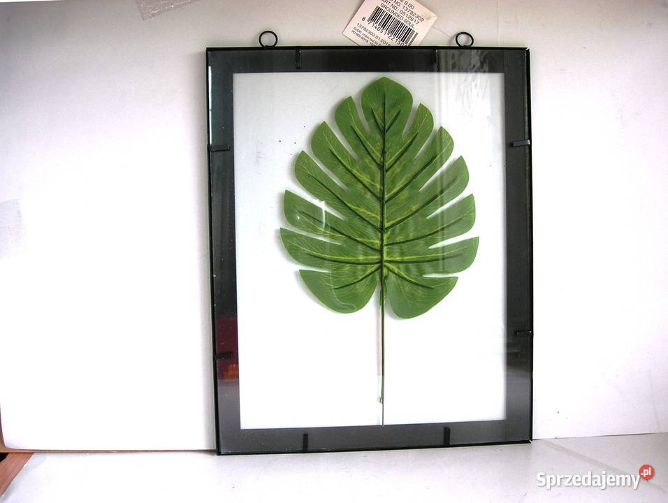 Ramka mała szkło metal z liściem z tworzywa nowa Bełchatów