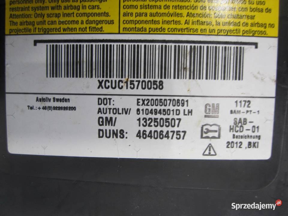 OPEL MERIVA B 12r AIRBAG poduszka fotela lewa