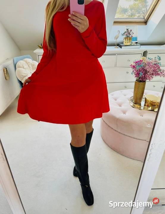 Czerwona dresowa sukienka 4042 bawełna lubelskie Puławy