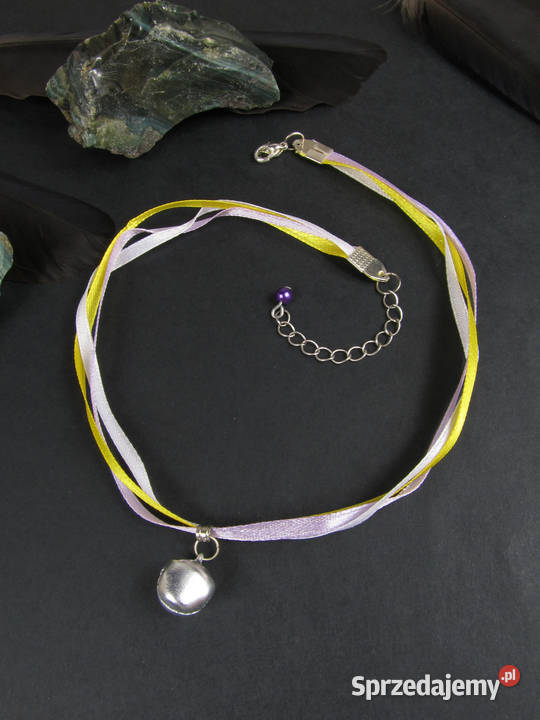 Naszyjnik choker z żółtej i fioletowej wstążki z