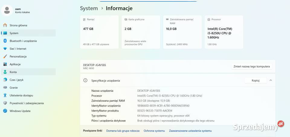 Nowy HUAWEI MateBook D15 i516GB RAM512GB mazowieckie Warszawa