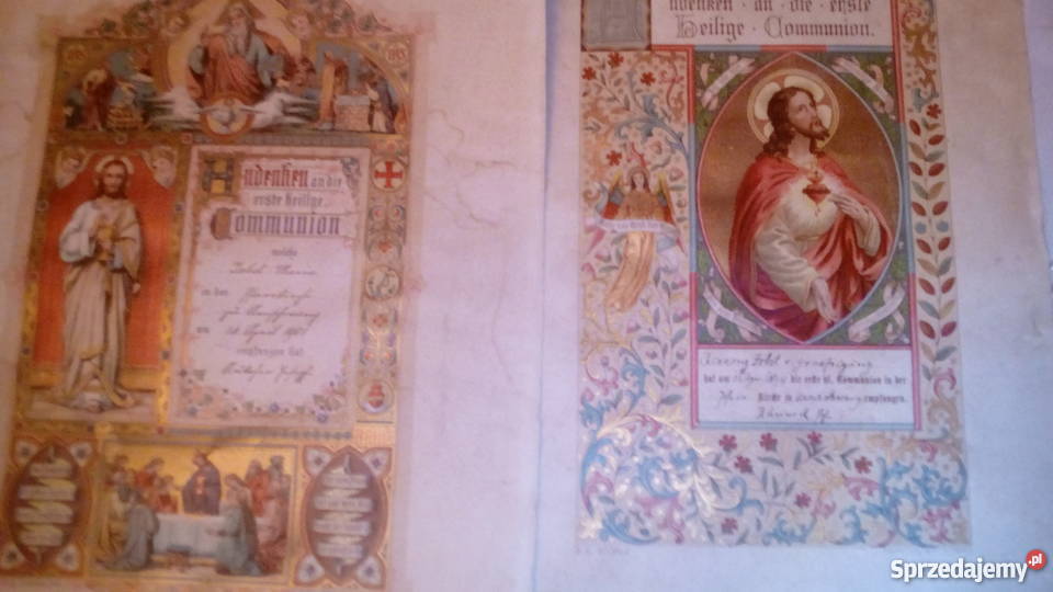 Pamiątki komunijne niemieckie z 1894 r i z 1901 śląskie Gliwice