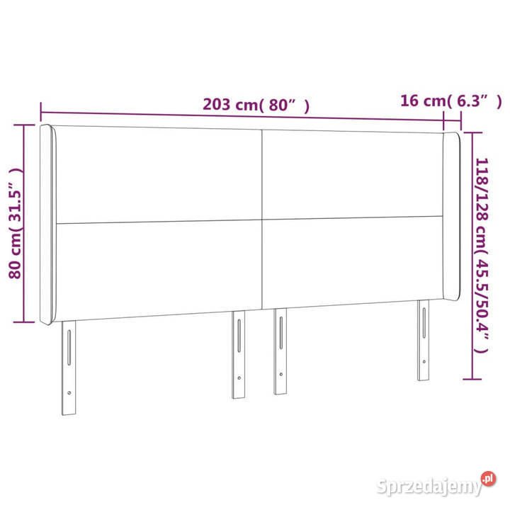 Zagłówek do łóżka z LED czarny 203x16x118128