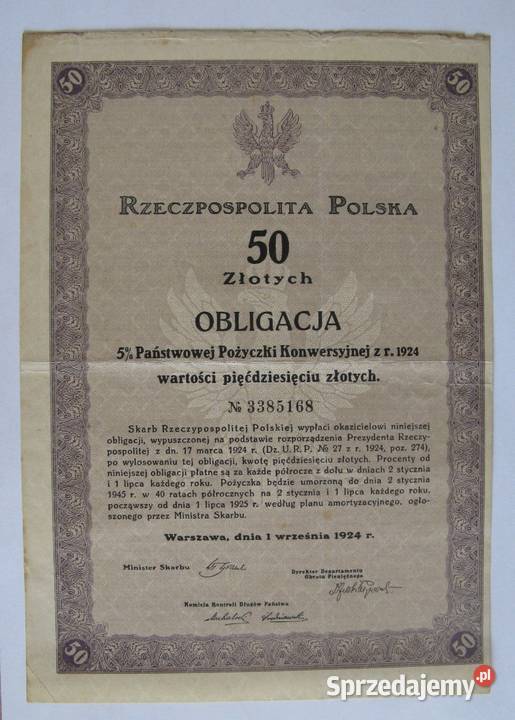 Obligacja 10 50 z 1924 i 5 z 1931 śląskie Dąbrowa Górnicza sprzedam