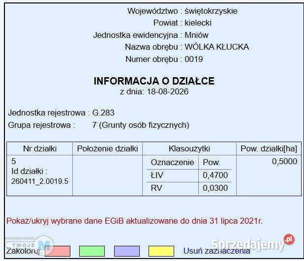 Działka 50000m2 Mniów