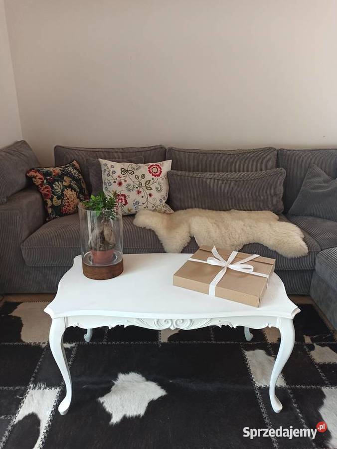 Stolik kawowy biały Ludwik gięte nogi Antyki, Sztuka, Kolekcje Częstochowa sprzedam