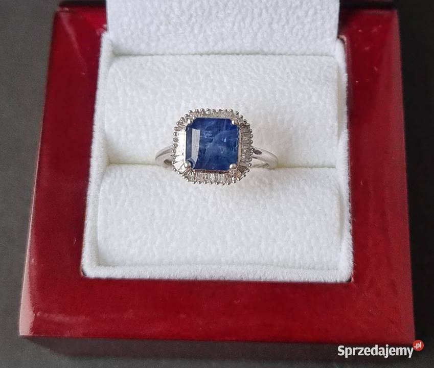 Pierścionek srebro rodowane 925 szafir diamenty srebro Zegarki i Biżuteria Otwock