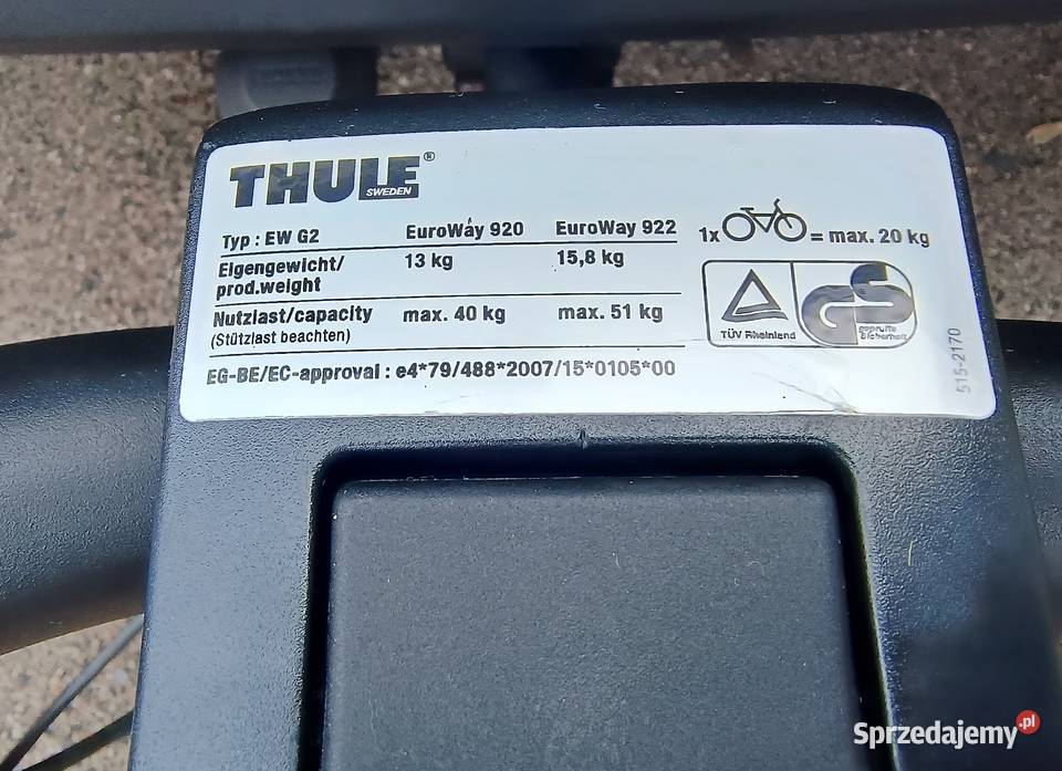 Thule EuroWay 922 odchylany uchwyt na 3 rowery Toruń