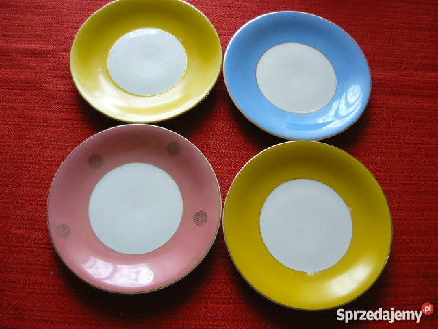 Talerzyki kolorowe 4 sztuki Porcelana i szkło śląskie Myszków