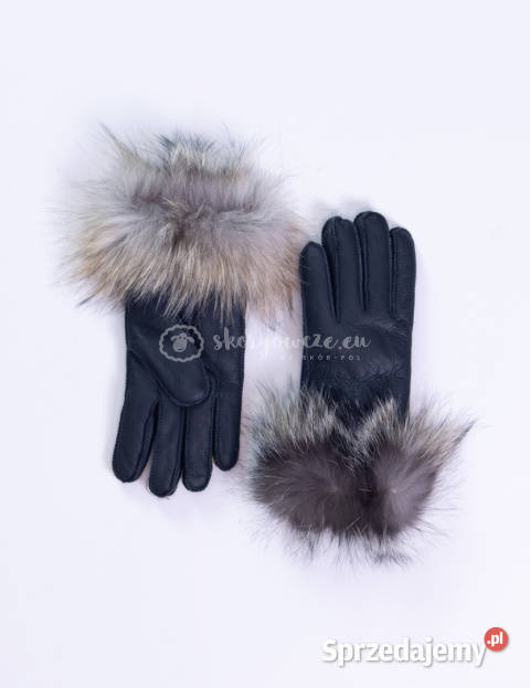 Czarne rękawiczki damskie skórzane z futrzanym Szaflary
