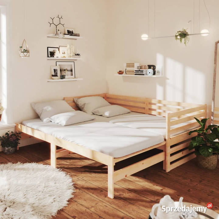 Łóżko wysuwane lite drewno sosnowe 2x90x200 203cm Warszawa