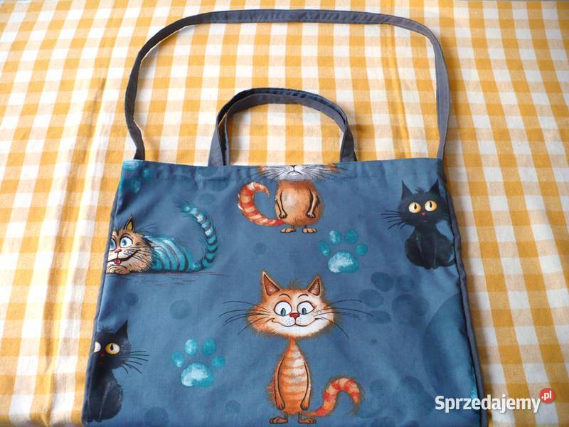 Torba 2in1 KOTKI DUŻE Eco siatka na zakupy szyta 42cm Gdynia