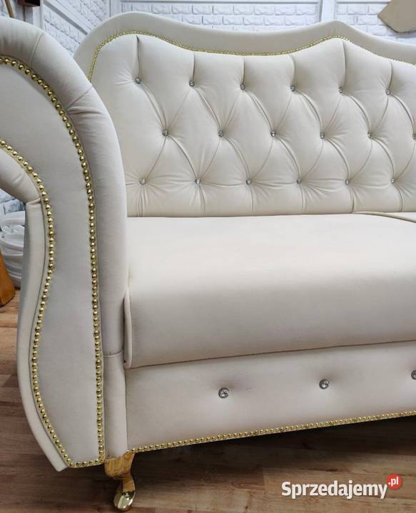 Piękna sofa glamour 220z f spania chesterfield glebokie piki