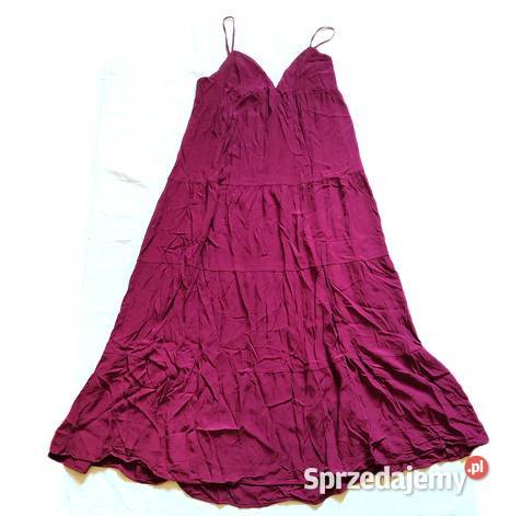 Burgundowa sukienka Reserved XL maxi z falbanami pomorskie Gdańsk