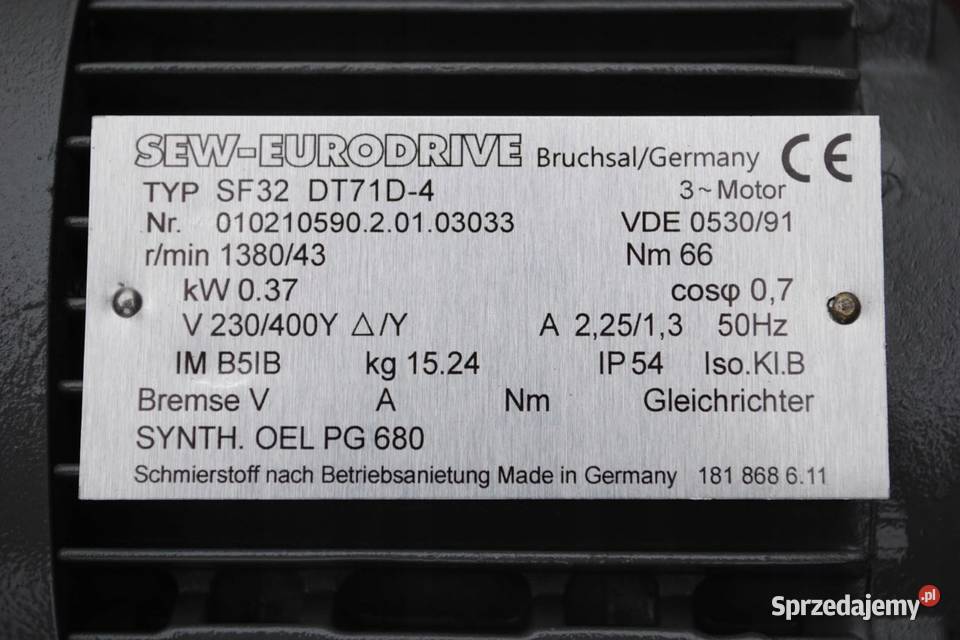 Motoreduktor kątowy 037kw 43obrmin SEW Kargowa sprzedam