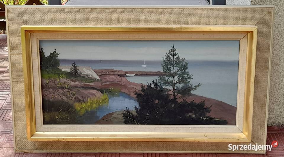 Tage Rudolf Ahlm Pejzaż morski cenny obraz Malarstwo mazowieckie Iłża