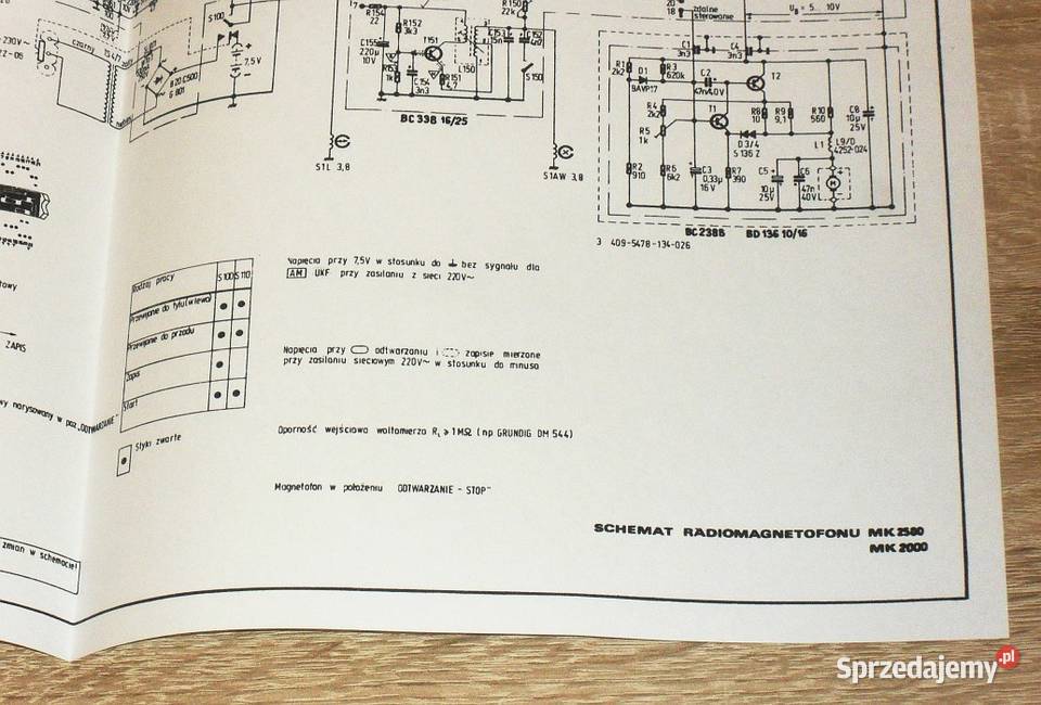 Schemat radiomagnetofonu UNITRA MK 2500 MK 2000 Gliwice