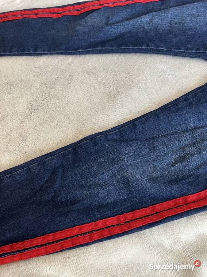 Jeansy dżinsy skinny niebieskie z czerwonymi niebieski Jasło