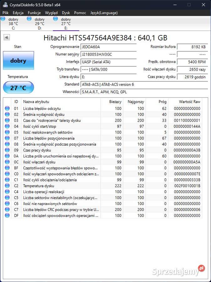 Dysk twardy 25 640GB Hitachi 5K75040 stan Biała Podlaska