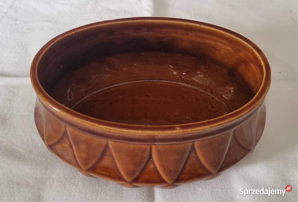 Owalna porcelitowa doniczka vintage PRL Warszawa