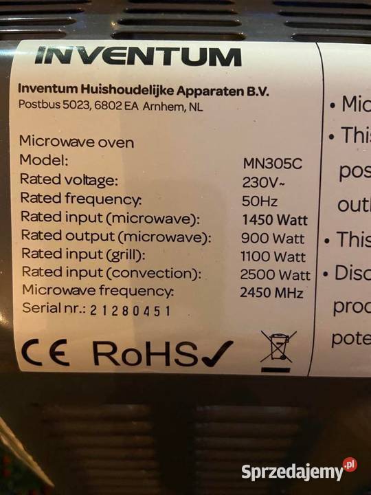 Mikrofala kombi MN305C firmy Inventum Kiełcz
