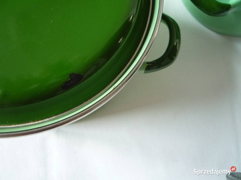 Komplet 3 garnki emaliowane z pokrywkami PRL Szczecin