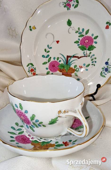 Kolekcjonerskie trio Miśnia wzór spieniacza Sadurki