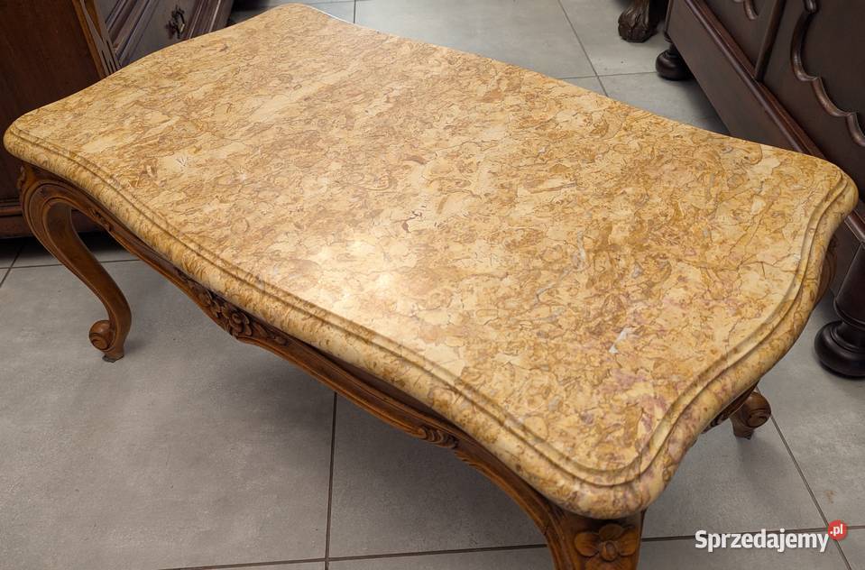 Piękny orzechowy stolik ludwikowski z marmurem Dąbrowa Górnicza