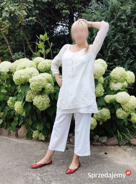 Białe spodnie bawełniane M 38 boho bohemian Rozmiar 38(M) zachodniopomorskie Szczecin
