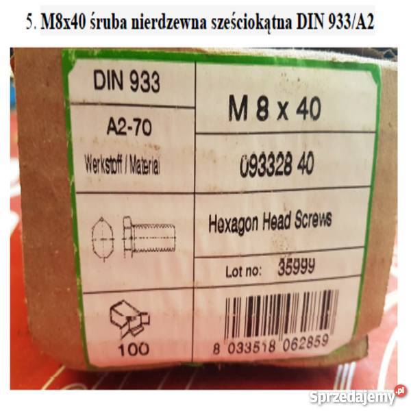 M20 M16 M12 M10 M8 śruby i nakrętki DIN 933A2 Materiały budowlane Katowice