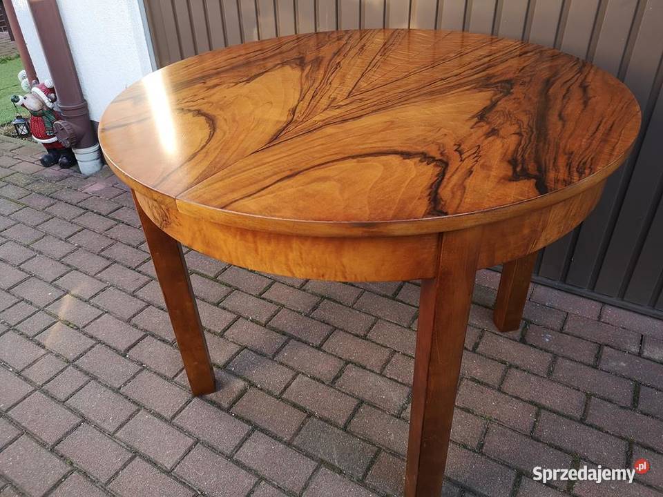 Stół ArtDeco Okrągły Orzech 100 Zgrabny Stary Swarzędz