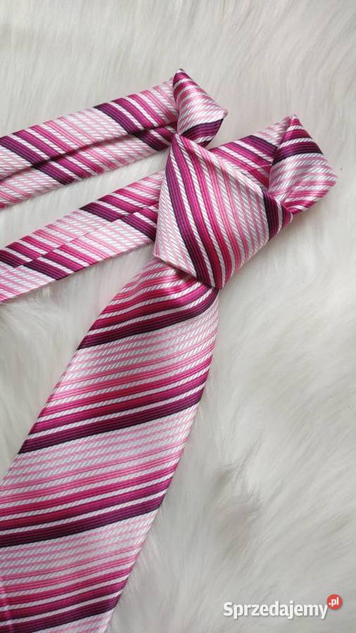Krawat męski różowofuksjowy paseczki Just Play małopolskie Olkusz